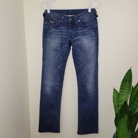 True Religion Voyager Jeans Straight Legs Pockets W/ Flap Crystal Button Size 27 - Picture 2 of 11